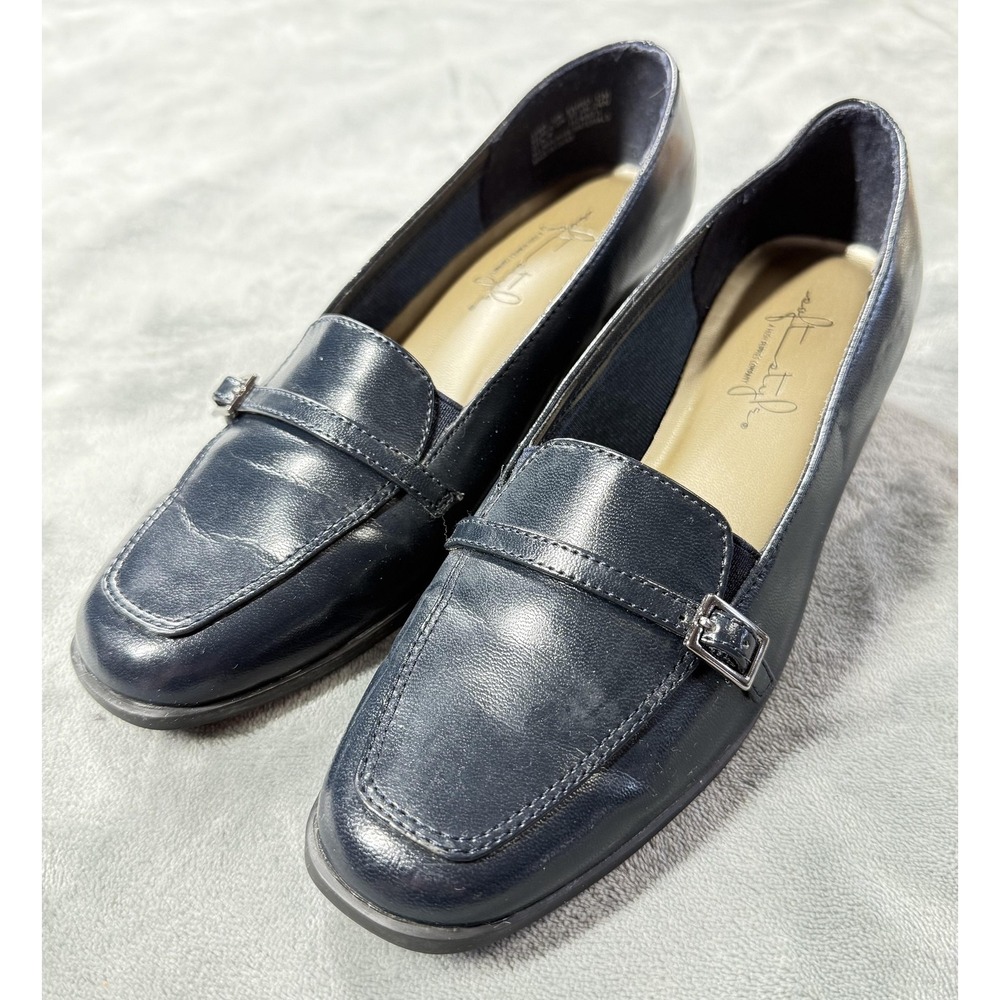 Soft Style Shoes‎ Womens Size 6.5 Blue Loafer Buckle Block Heel Slip On Comfort